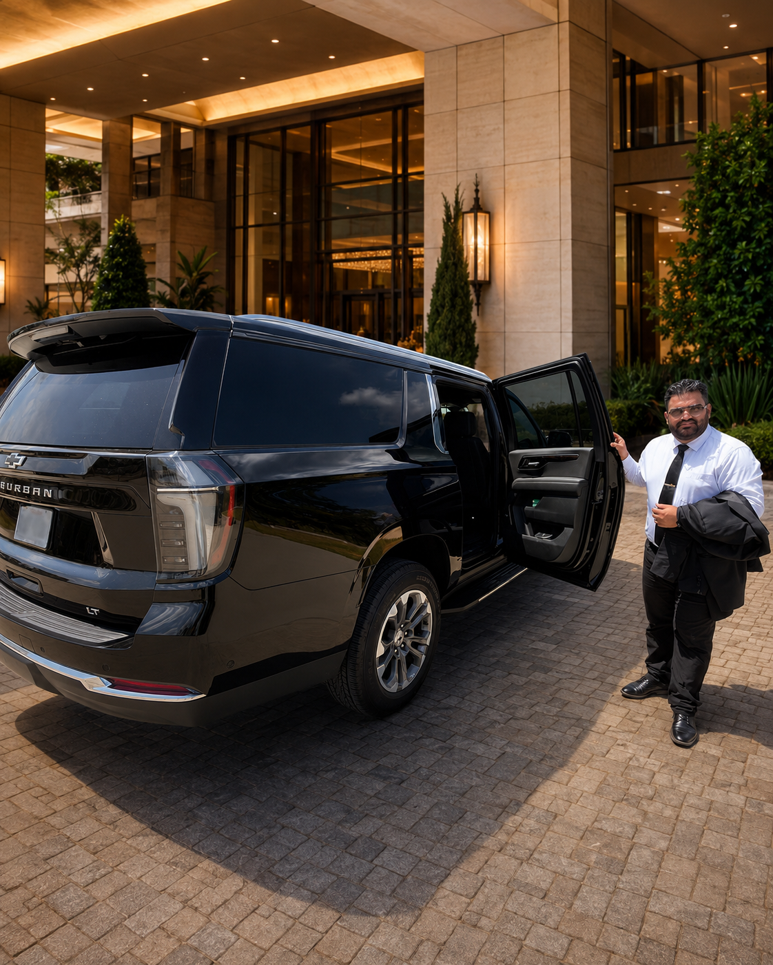 Euvico Executive chauffeur welcoming a hotel guest